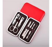 JIAHAO Juego de manicura y pedicura personal de 7 piezas para el cuidado de uñas, herramientas de kit de viaje y aseo (rojo)