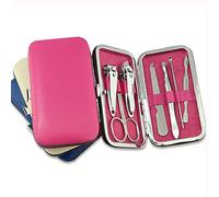 JIAHAO Juego de manicura y pedicura personal de 7 piezas para el cuidado de uñas, herramientas de kit de viaje y aseo (rosa)