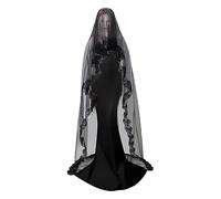 JIAHG Velo negro de Halloween, velo de viuda, velo de novia, fantasmas, accesorio para el pelo, largo de tul, velo de novia, tocado de bruja gótica, disfraz de bruja para bodas, carnaval, cosplay (150