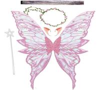 Jiahuade Alas de Hada, Fairy Wings, Alas de Hadas para Niñas,Diadema de Hada y Varita de Hada Estrella,Orejas de Elfo,Adecuado para Diversos Festivales y Fiestas de cumpleaños,Cosplay,Carnaval