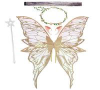 Jiahuade Alas de Hada, Fairy Wings, Alas de Hadas para Niñas, Diadema de Hada y Varita de Hada Estrella,Orejas de Elfo,Adecuado para Diversos Festivales y Fiestas de cumpleaños,Cosplay,Carnaval (Oro)