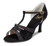 JIAJIA 20519 Latina Sandalias De Mujer 7,5cm Talón Acampanado Super Satinado Zapatos de Baile Color Negro,Tamaño 37 EU