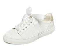 JIAJIA 8834A Zapatos de Boda Nupcial Zapatillas Pisos Novia Tenis Zapatos Cordón Zapatillas Color Marfil,Tamaño 41
