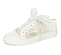 JIAJIA 8835 Zapatos de Boda Nupcial Zapatillas Pisos Novia Tenis Zapatos Cordón Zapatillas Color Marfil,Tamaño 37