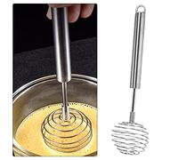 Jiakalamo Batidor de empuje de mano de bobina de resorte, batidor de huevos de acero inoxidable, batidora manual de huevos (tamaño: 9.4 x 2.3 pulgadas)