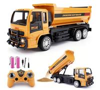 Jiakora Camión Volquete Teledirigido, 2,4 GHz Coche Teledirigido para Niños | Camión Teledirigido con Sonido y Luces, Caja Basculante que Sube y Baja, 2 Baterías 60 Minutos, Juguete de Regalo para Niños