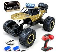 Jiakora Coche Teledirigido, 1:12 Coche RC Monster Truck Juguete para Niños | 2,4GHz Gran Camion Teledirigido, 4WD Offroad Crawler 2 baterías, Metal Carrocería y Luz, Regalo para Niños a partir de 3 años