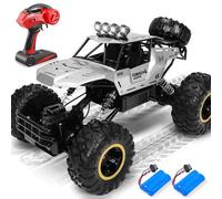Jiakora Coche teledirigido Grande 1:12, 2,4 GHz RC Coche para niños, Monster Truck teledirigido, Buggy de aleación 4WD con luz LED, 2 baterías, RC Cars Juguetes Regalos para niños a Partir de 3 años