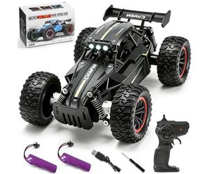 Jiakora Coche Teledirigido Niño, Escala 1:16 Coches Teledirigidos con Carrocería Metálica y Faros, 2.4GHz Coche RC Monster Truck Todoterreno, 2 Pilas 50 Minutos, Juguetes Regalos para Niños 3-12 Años
