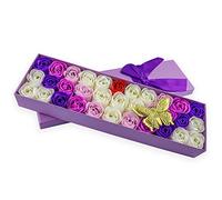 JIALEEY Juego de 33 jabones de baño perfumados florales con pétalos de rosa, aceite esencial de plantas, ideas de regalo para mujeres, niñas, mamá, día de San Valentín, caja de regalo morada
