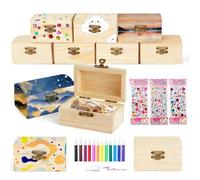 Jialuodeng 10 cofres del tesoro para cumpleaños infantiles, mini cofre del tesoro de madera para pintar, juego de manualidades de madera, pequeño cofre del tesoro para niños, pequeña caja de madera