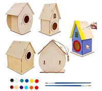 JIAMIAN 4 Piezas Juego De Casa De Pájaros DIY, Nido De Pájaro Ensamblado Para Niños, Juego De Casa De Pájaros, Juego De Herramientas De Casa De Pájaros De Madera, Juego De Graffiti De Casa De Pájaros