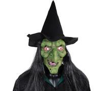 JIAMIAN Máscara de Látex de Halloween, Máscara de Cabeza de Bruja de Terror, Accesorios de Rol de Fiesta Temática de Escape de la Casa Embrujada, Versión de Bruja