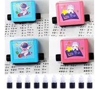 JIAMIAN Sello Digital De Enseñanza 4pcs, Herramienta De Entrenamiento De Preguntas Rodantes, Reutilizable, Suma, Resta, Multiplicación y División Dentro De 100, Adecuado Para Tutoría (Azul y Rosa)