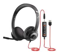 JIAMQISHI Auriculares USB con micrófono para PC, auriculares supraaurales para computadora portátil con cancelación de ruido, control en línea para oficina en casa, clase en línea, Skype Zoom (USB +
