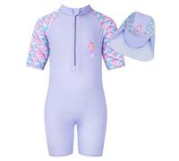 JiAmy BañAdor NiñA Una Pieza, Traje De BañO Sirena con ProteccióN Solar UPF 50+,BañAdor Natacion NiñA Verano con Cremallera para NiñA,Morado 6-7 años