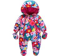 JiAmy Bebé Niñas Mameluco con Capucha Invierno Conjunto de Ropa Traje de Nieve con Guantes y Botines Trajes de Algodón 18-24 Meses