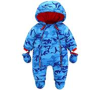 Bebé Niños Mameluco con Capucha Invierno Conjunto de Ropa Traje de Nieve con Guantes y Botines Trajes de Algodón 12-18 Meses