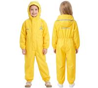 JiAmy Chándal impermeable para niña y niño entero, impermeable con capucha y tiras reflectantes, ropa impermeable para escuela y juegos, amarillo para 13-14 años