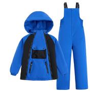 JiAmy Conjunto de 2 piezas de traje de nieve para niños y niñas, trajes de esquí ultraligeros con capucha y cálido, Azul, 6-8T