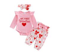 JiAmy Conjunto de 3 piezas para recién nacidas para el primer día de San Valentín para bebé niña, San Valentín rosa 1st, 0-3 Months