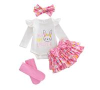 JiAmy - Conjunto de 4 piezas para bebés y niñas, con diseño de mi primer día de San Valentín, para recién nacidos, falda con diadema, leggings de 0 a 18 m, Pascua White 1st, 12-18 Meses