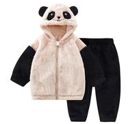 JiAmy Conjunto de chaqueta polar con capucha para bebé con cremallera, ropa de invierno para niños pequeños con capucha de orejas de peluche, esponjosa, para bebé niño niña, parte superior y