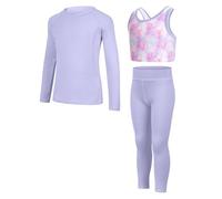 JiAmy Conjunto de Leggings de Yoga para Niñas 3 Piezas Camisetas Deportivas de Manga Larga, Top Corto y Ropa Deportiva para Edades 5-12 Años