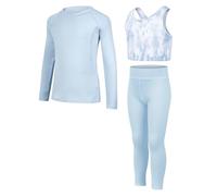 JiAmy Conjunto de Leggings de Yoga para Niñas 3 Piezas Camisetas Deportivas de Manga Larga, Top Corto y Ropa Deportiva para Edades 5-12 Años