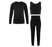 JiAmy Conjunto de Leggings de Yoga para Niñas 3 Piezas Camisetas Deportivas de Manga Larga, Top Corto y Ropa Deportiva para Edades 5-12 Años