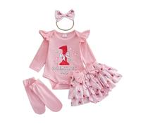 JiAmy - Conjunto de Mi primer Día de San Patricio para bebé recién nacida, 4 piezas con pelele, falda, cinta para el pelo, polainas y calcetines, 0-3 meses