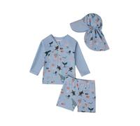 JiAmy Conjunto de Protector de Erupción para Niños, Bañador de Manga Larga con Gorra Solar 6M a 4A, Azul, 12-18 Months