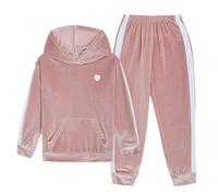 JiAmy Conjunto de ropa para niña de 2 piezas con capucha, pantalones de chándal suaves y sudadera, conjunto deportivo aterciopelado para niñas de 4 a 10 años, Rosa., 7-8 años