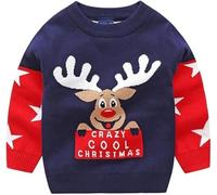 JiAmy Jersey Navideño Niño, Jersey de Punto de Navidad para Niña Jersey Infantil con Estampado de Renos y Papá Noel 2-3 años