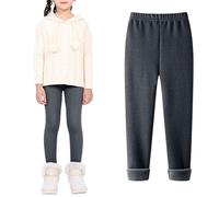 JiAmy Leggings para niñas con forro polar clásico, color puro, pantalones térmicos gruesos de invierno, pantalones de algodón cálido para niñas de 5 a 13 años, 1 paquete, gris, 6-7 años