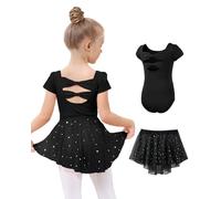 JiAmy Leotardos de ballet para niñas, vestido de ballet de manga corta con falda de baile extraíble, disfraz de bailarina para niños pequeños, vestido de baile con espalda hueca, ropa de baile para 2
