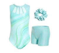 JiAmy - Leotardos de gimnasia para niñas, con brillantes, mallas ciclistas, unitardos con pantalones cortos, para baile, ballet, acrobacias, de 3 a 12 años, Azul (Lines Blue), 6-7 años