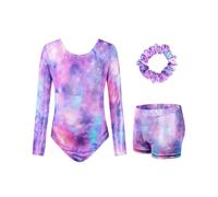 JiAmy Maillot de gimnasia para niña, traje de gimnasia para el pelo, juego de leotardo para 3 - 12 años, Conjunto de cielo estrellado, 3-4 Años