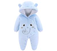 JiAmy Overol para bebé, mameluco de franela para invierno, con capucha y pies, trajes de elefante de dibujos animados, azul, 6-9 meses