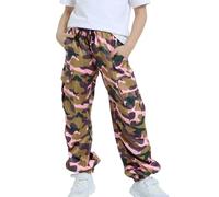 JiAmy Pantalones cargo para niñas, cintura elástica, baggy, con múltiples bolsillos, jogger para bailar, estilo Y2K, pantalones para niños de 5 a 14 años, Color verde camuflaje., 5-6 años