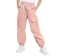 JiAmy Pantalones cargo para niñas, cintura elástica, baggy, con múltiples bolsillos, jogger para bailar, estilo Y2K, pantalones para niños de 5 a 14 años, Rosa., 7-8 años