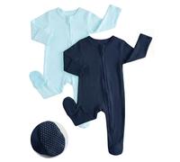 JiAmy Pijamas Bebé Niña Niño, 2PCS Dors Bien Manga Larga Bebé, 100% Algodón Mono con Pies Bebés, Ropa Recién Nacido 0-12 Meses, azul marino, 3-6 meses
