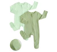 JiAmy Pijamas Bebé Niña Niño, 2PCS Dors Bien Manga Larga Bebé, 100% Algodón Mono con Pies Bebés, Ropa Recién Nacido 0-12 Meses, verde, 3-6 meses