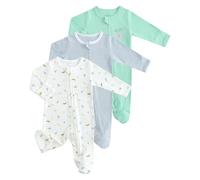 JiAmy Pijamas Bebé Niña Niño, 3PCS Dors Bien Manga Larga Bebé, 100% Algodón Mono con Pies Bebés, Ropa Recién Nacido 0-12 Meses, verde, 9-12 meses