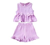 JiAmy Ropa de verano para niñas pequeñas, conjuntos de ropa de verano para niños, sólidos, 2 unidades, informal, tanques y pantalones cortos con dobladillo, morado, 4-5 años