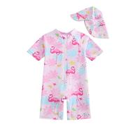 JiAmy Traje de baño de bebé niña con sombrero de sol manga larga protección UV traje de baño para bebé niña traje de baño traje de baño, Pink Flamingo, 9-12 meses