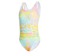 JiAmy Traje de baño de una pieza para niñas, diseño de sirena de leopardo degradado, cintura fruncida, elástico, sin mangas, para niñas de 8 a 13 años, amarillo, 10-11 años