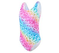 JiAmy Traje de baño de una pieza para niñas, diseño de sirena de leopardo degradado, cintura fruncida, elástico, sin mangas, para niñas de 8 a 13 años, Leopardo rosa, 10-11 años