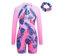 JiAmy Traje de baño de una pieza para niñas, traje de baño de manga larga con cremallera, protección solar UV, traje de baño de sirena con gorro de natación para niñas de 4 a 9 años, rosso, 4-5 años