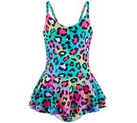 JiAmy Traje de baño de una pieza para niñas, traje de baño de sirena para niños de 4 a 12 años, Leopardo colorido, 10-12 años